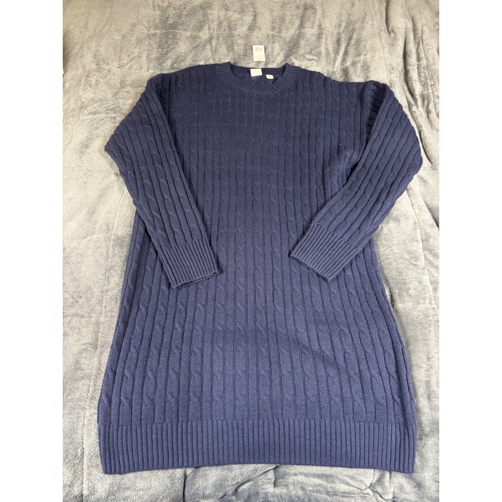 GAP Womens Navy Blue Cable Knit‎ Crew Neck Long Sleeve Sweater Dress XS NEW